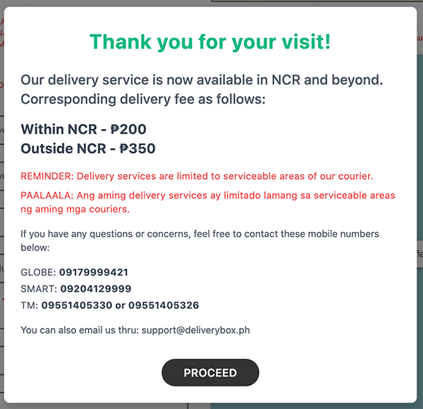 Delivery Fees by DeliveryBox.Ph